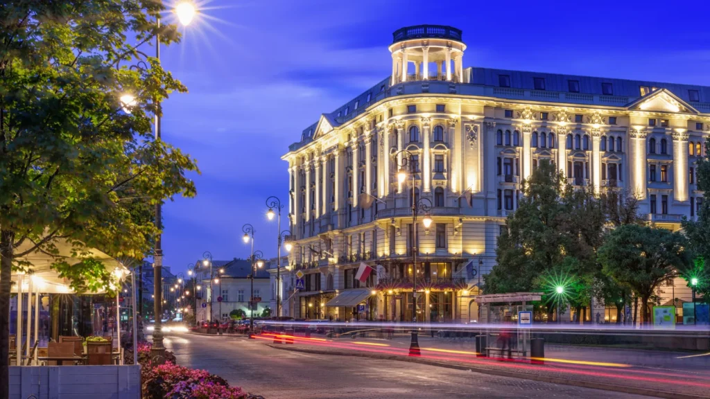 Warsaw street in the evening