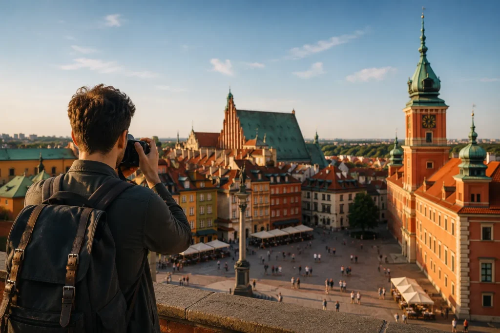 Man watching Old Town in Warsaw
