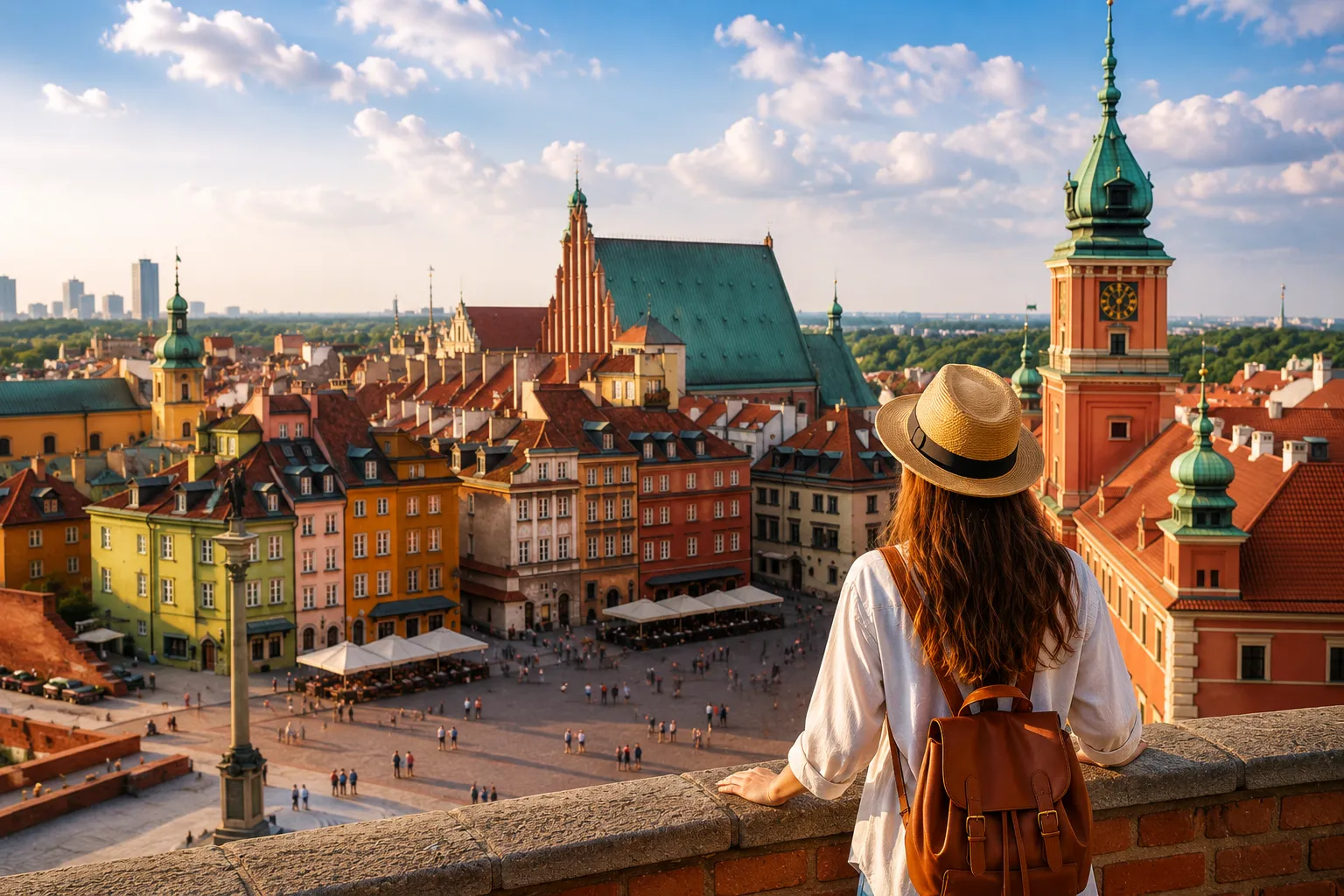 Woman watching Old Town in Warsaw